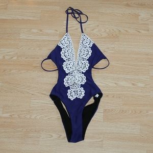 Super cute blue one piece swimming suit